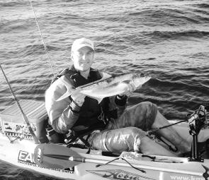 Carl Dubois caught this 69cm kingfish from his kayak at the hot water outlet in Botany Bay. Carl learnt how to catch kingfish with Scotty Lyons from Southern Sydney Fishing Tours.
